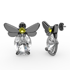 Elisa Kelebek Küpe - Swarovski ve peridot 925 ayar siyah rodyum kaplama gümüş küpe #vm8pz6