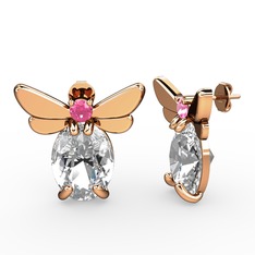 Elisa Kelebek Küpe - Swarovski ve pembe kuvars 925 ayar rose altın kaplama gümüş küpe #vso11z
