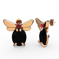 Siyah zirkon ve garnet 925 ayar rose altın kaplama gümüş küpe