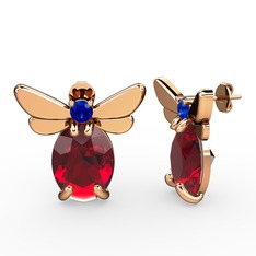 Garnet ve lab safir 18 ayar rose altın küpe