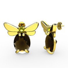 Elisa Kelebek Küpe - Dumanlı kuvars ve peridot 18 ayar altın küpe #wr82dp