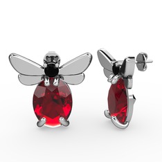 Elisa Kelebek Küpe - Garnet ve siyah zirkon 8 ayar beyaz altın küpe #x2qmd4