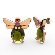 Elisa Kelebek Küpe - Peridot ve kök yakut 14 ayar rose altın küpe #x9lqie