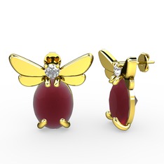 Kök yakut ve swarovski 14 ayar altın küpe