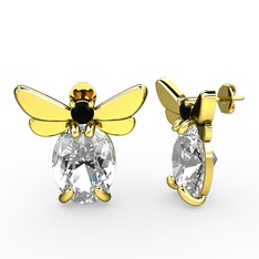 Elisa Kelebek Küpe - Swarovski ve siyah zirkon 925 ayar altın kaplama gümüş küpe #xuke1m