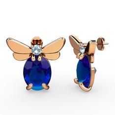 Lab safir ve akuamarin 14 ayar rose altın küpe