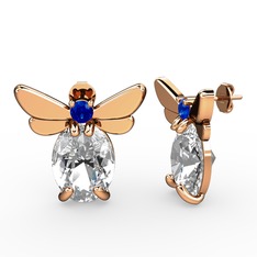 Elisa Kelebek Küpe - Swarovski ve lab safir 18 ayar rose altın küpe #ygf072