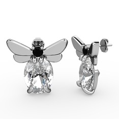 Elisa Kelebek Küpe - Swarovski ve siyah zirkon 8 ayar beyaz altın küpe #z4boqr