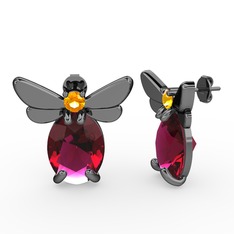 Rodolit garnet ve sitrin 925 ayar siyah rodyum kaplama gümüş küpe