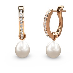 Beyaz zirkon ve inci 925 ayar rose altın kaplama gümüş küpe