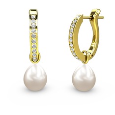 Melinda İnci Küpe - Beyaz zirkon ve inci 18 ayar altın küpe #121h81f