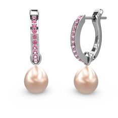 Melinda İnci Küpe - Pembe kuvars ve pembe inci 14 ayar beyaz altın küpe #1awearc