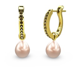 Melinda İnci Küpe - Dumanlı kuvars ve pembe inci 14 ayar altın küpe #1ie5m6a