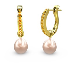 Melinda İnci Küpe - Sitrin ve pembe inci 14 ayar altın küpe #1iv4xb3