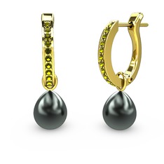 Melinda İnci Küpe - Peridot ve siyah inci 8 ayar altın küpe #1oyaflt