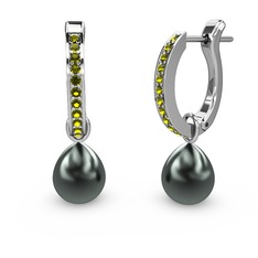 Melinda İnci Küpe - Peridot ve siyah inci 14 ayar beyaz altın küpe #1p91qxk