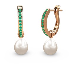 Kök zümrüt ve inci 925 ayar rose altın kaplama gümüş küpe