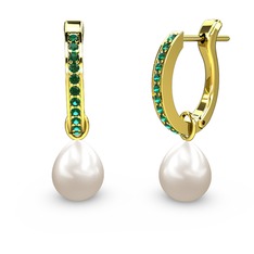 Melinda İnci Küpe - Yeşil kuvars ve inci 14 ayar altın küpe #1vwrnuc