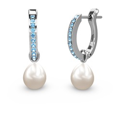 Akuamarin ve inci 18 ayar beyaz altın küpe