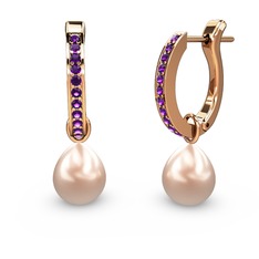 Melinda İnci Küpe - Ametist ve pembe inci 925 ayar rose altın kaplama gümüş küpe #6od768