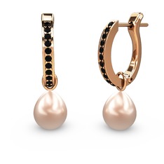 Melinda İnci Küpe - Siyah zirkon ve pembe inci 8 ayar rose altın küpe #6oymzk