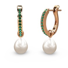 Yeşil kuvars ve inci 14 ayar rose altın küpe