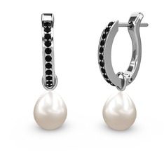 Melinda İnci Küpe - Siyah zirkon ve inci 8 ayar beyaz altın küpe #7m99v9