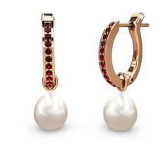 Garnet ve inci 14 ayar rose altın küpe