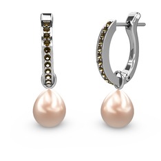 Dumanlı kuvars ve pembe inci 8 ayar beyaz altın küpe