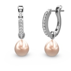 Melinda İnci Küpe - Swarovski ve pembe inci 8 ayar beyaz altın küpe #d8iumo