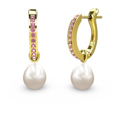 Melinda İnci Küpe - Pembe kuvars ve inci 8 ayar altın küpe #e9ee8n