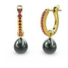 Melinda İnci Küpe - Rodolit garnet ve siyah inci 18 ayar altın küpe #gbcn7m