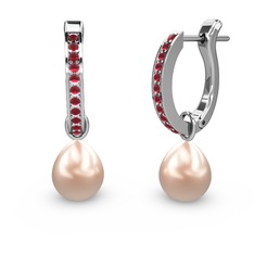 Melinda İnci Küpe - Kök yakut ve pembe inci 18 ayar beyaz altın küpe #ghcjm6