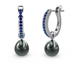 Melinda İnci Küpe - Lab safir ve siyah inci 18 ayar beyaz altın küpe #izg3hr