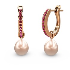 Rodolit garnet ve pembe inci 925 ayar rose altın kaplama gümüş küpe