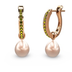 Peridot ve pembe inci 925 ayar rose altın kaplama gümüş küpe