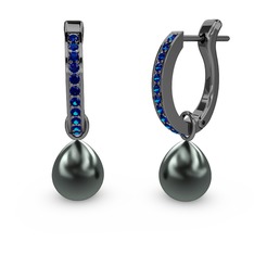 Melinda İnci Küpe - Lab safir ve siyah inci 925 ayar siyah rodyum kaplama gümüş küpe #kqbr8d