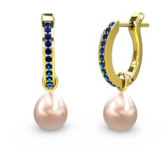 Melinda İnci Küpe - Lab safir ve pembe inci 18 ayar altın küpe #lxi38i