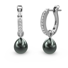 Melinda İnci Küpe - Swarovski ve siyah inci 8 ayar beyaz altın küpe #n9eqff