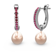 Rodolit garnet ve pembe inci 925 ayar gümüş küpe