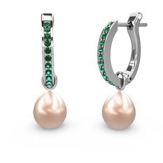 Melinda İnci Küpe - Yeşil kuvars ve pembe inci 18 ayar beyaz altın küpe #qrn2nd