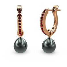 Melinda İnci Küpe - Garnet ve siyah inci 8 ayar rose altın küpe #s8shly