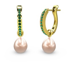 Yeşil kuvars ve pembe inci 14 ayar altın küpe