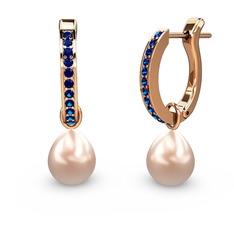 Melinda İnci Küpe - Lab safir ve pembe inci 18 ayar rose altın küpe #too2dv