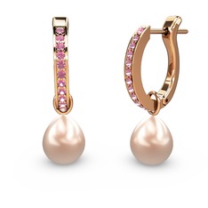 Melinda İnci Küpe - Pembe kuvars ve pembe inci 18 ayar rose altın küpe #trndhq