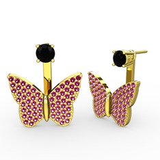 Mesa Kelebek Küpe - Siyah zirkon ve rodolit garnet 14 ayar altın küpe #1049meb