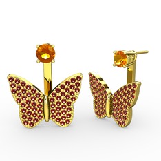Sitrin ve garnet 14 ayar altın küpe