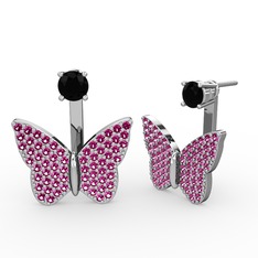 Mesa Kelebek Küpe - Siyah zirkon ve rodolit garnet 18 ayar beyaz altın küpe #10z28ca