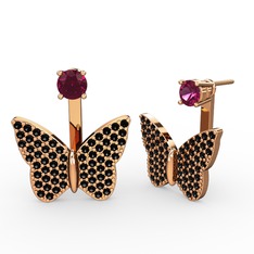 Mesa Kelebek Küpe - Rodolit garnet ve siyah zirkon 14 ayar rose altın küpe #1107p1g