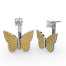 Mesa Kelebek Küpe - Swarovski ve sitrin 8 ayar beyaz altın küpe #11hy7rb